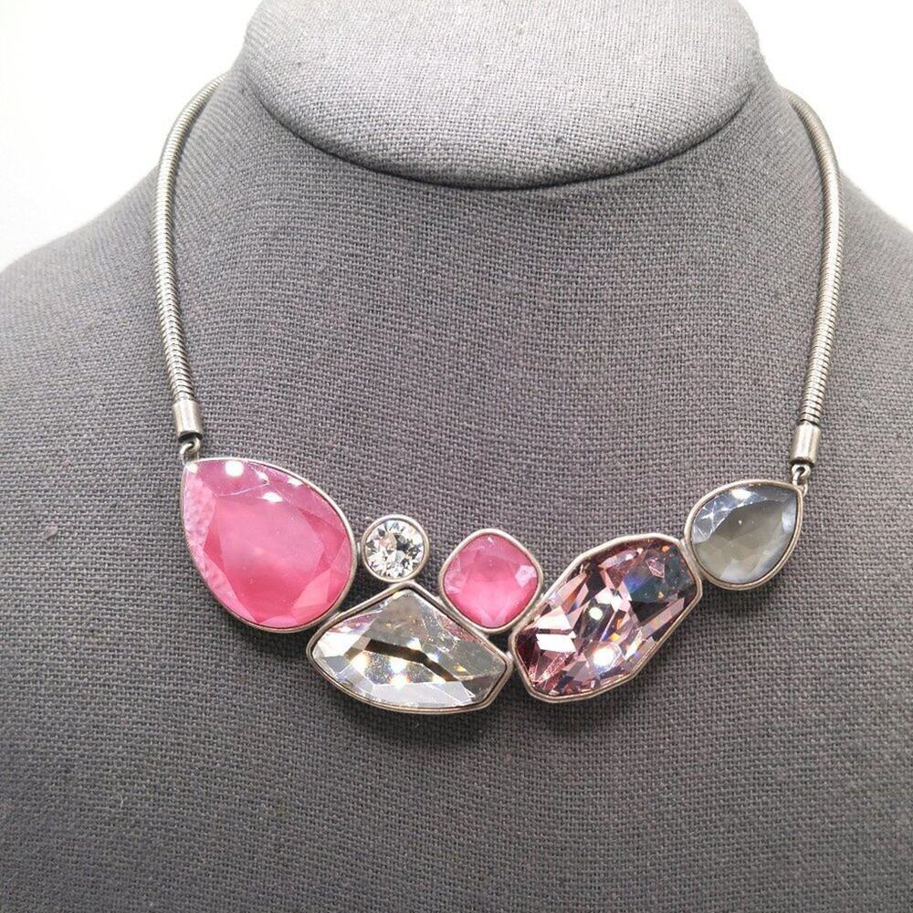 Touchstone Crystal Swarovski Pastel Statement Necklace Silver Tone TCS